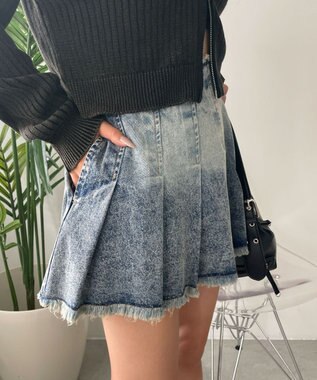 WEGO ヴィンテージウォッシュプリーツスカパン デニム中濃加工色