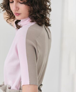 BEIGE， 【洗える】JULIE / シルク混カラーブロックタートルニット Pink×Taupe