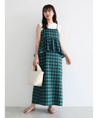 Green Parks チェックペプラムキャミワンピース Green