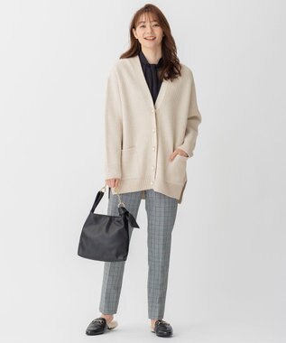 自由区 L 【洗える/UVケア/吸放湿性】シルクストレッチ ハイネックブラウス ネイビー系