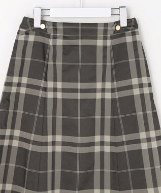 J.PRESS LADIES S ブロックチェックジャガード フレア スカート ブラック×ベージュ系