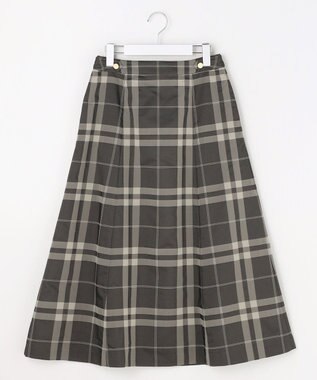 J.PRESS LADIES S ブロックチェックジャガード フレア スカート ブラック×ベージュ系