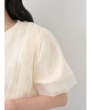 earth music&ecology チュールドッキング半袖ニットプルオーバー Ivory