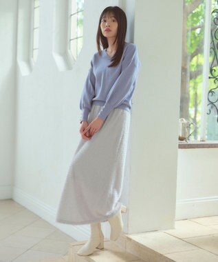 Feroux 【洗える】Vネック プルオーバー ニット ブルー系