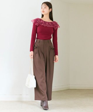 Feroux 襟フリル ニット レッド系