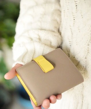 Atelier nuu 日本製 本革 バイカラーnoble 二つ折れウォレット グレージュ×イエロー