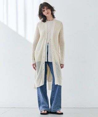 BEIGE， 【洗える】OPTICAL / ペーパーヤーンVネックロングカーディガン Ecru