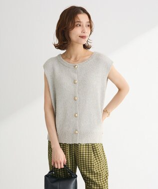 Green Parks ツィード風金釦ニットベスト Gray