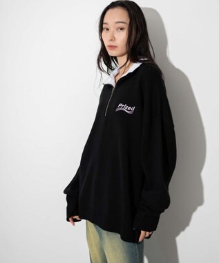 WEGO 【ユニセックス着用ITEM】ワンポイントハーフジッププルオーバー ブラック