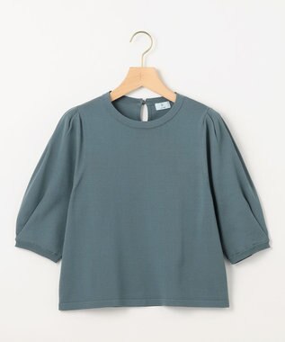 組曲 クルミボタン5分袖ニット チャコールブルー系