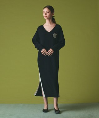 GRACE CONTINENTAL ライン配色ニットワンピース ブラック