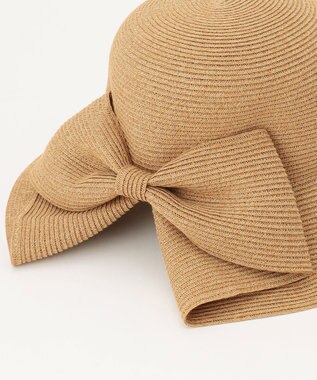#Newans 【UVカット/洗える/折り畳み可能】ビッグリボンストローハット ベージュ