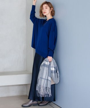 23区 L 【WEB限定カラーあり/洗える】ウーステッドウール ワイドシルエット ニット ブルー系