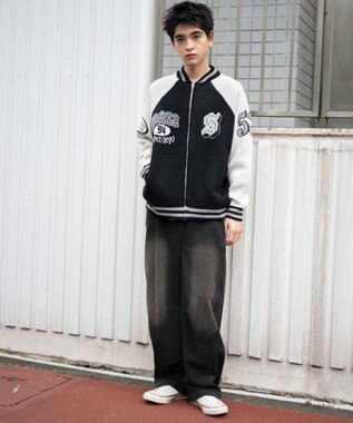 WEGO イージーバレルレッグコーデュロイパンツ ブラック中濃色