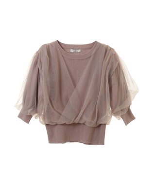 earth music&ecology チュールドッキング半袖ニットプルオーバー Pink