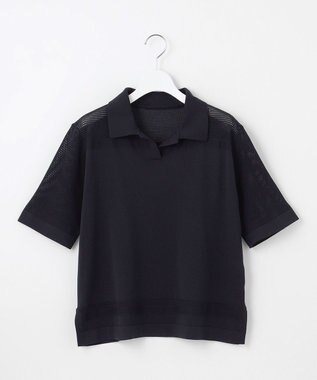 J.PRESS LADIES 【洗える】COTTON POLYESTER ニットポロ ネイビー系