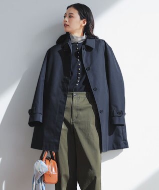 UNFILO L ドライタッチリブ カーディガン ネイビー×パールボタン