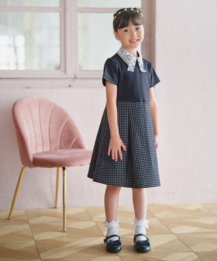 組曲 KIDS 【110-140㎝】 ドットジャガードワンピース＆ジャケットセット ネイビー