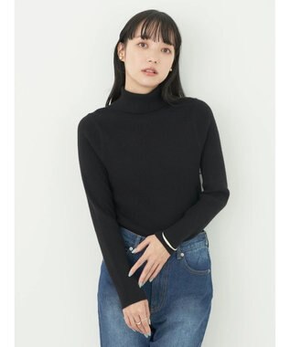 earth music&ecology やわらかタッチリブタートルネックプルオーバー Black