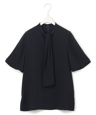 ICB L 【接触冷感・UVケア・速乾・洗える】BackSatinAmunzen  5分袖スカーフタイブラウス ネイビー系