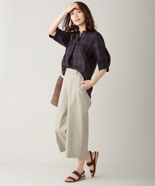 J.PRESS LADIES 【シワになりにくい】コットンフィッティーシャーク ワイドパンツ ベージュ系