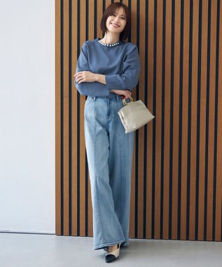 自由区 S 【洗える】パールディティールプルオーバー ニット ブルー