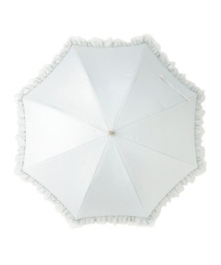 MOONBAT ランバン オン ブルー 晴雨兼用日傘 長傘 ビジュー付きオーガンジーフリル 遮光 遮熱 UV オリーブグレー