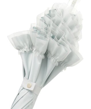 MOONBAT ランバン オン ブルー 晴雨兼用日傘 長傘 ビジュー付きオーガンジーフリル 遮光 遮熱 UV オリーブグレー