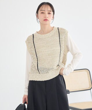 earth music&ecology 配色ラインＭＩＸニットベスト Beige