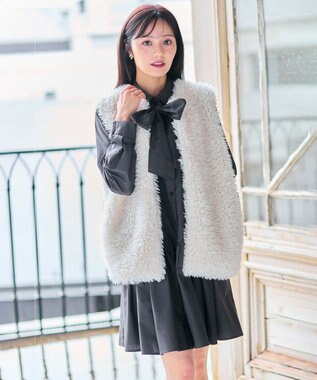 Feroux 【2WAY】リボンタイシャツ ワンピース グレー系