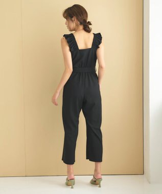 Feroux 【洗える】ショルダーフリル オールインワン ブラック系