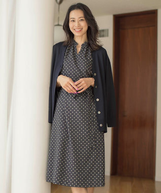J.PRESS LADIES L 【洗える】ジオメトリックプリント ワンピース ネイビー系5