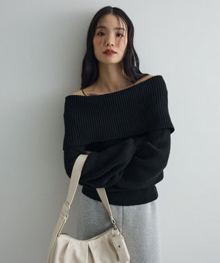 Green Parks オフショルダーニット Black