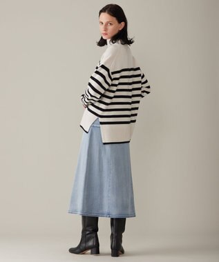 自由区 【洗える】ウールカシミヤブレンドハイネック ニット シャンパンベージュ×ブラック