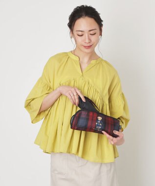 MOONBAT 【WEB限定/軽量】POLO RALPH LAUREN（ポロ ラルフローレン） 折りたたみ傘 ポロベア×チェックパイピング 無地 FLAG BEAR ブラック