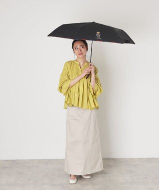 MOONBAT 【WEB限定/軽量】POLO RALPH LAUREN（ポロ ラルフローレン） 折りたたみ傘 ポロベア×チェックパイピング 無地 FLAG BEAR ブラック