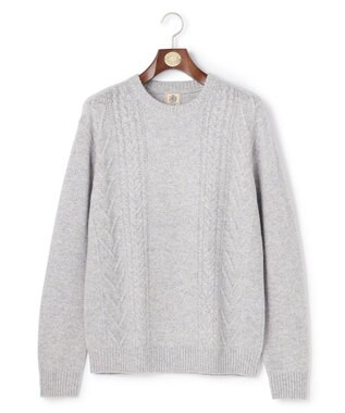 J.PRESS MEN ウール×カシミヤの上質素材【Cash Lamb's Wool】ケーブルクルーネック ニット_25年モデル ライトグレー系