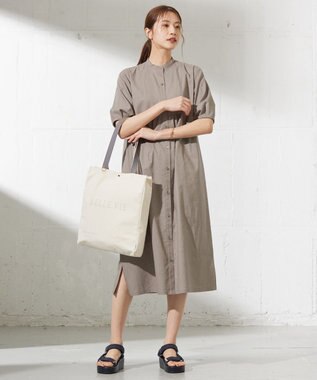 J.PRESS LADIES 【洗える】麻ポリエステルストレッチ ワンピース モカシャンブレー系