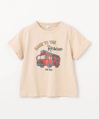 ANY KIDS 車プリント 半袖Tシャツ ベージュ（消防車）