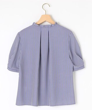 組曲 ライトデシンフリル襟 ブラウス ブルーストライプ系1