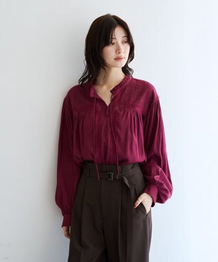 YECCA VECCA レース切替ボリューム袖ブラウス Burgundy