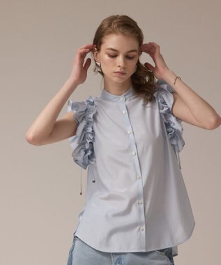 GRACE CONTINENTAL マルチフリルノースリーブブラウス サックス