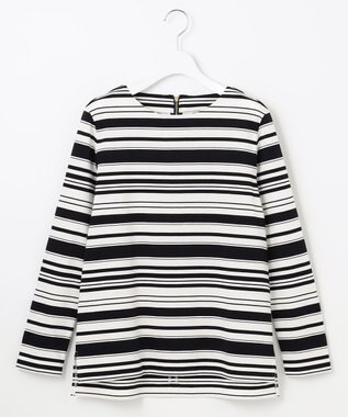 自由区 【洗える】コットンポンチボーダー クルーネック カットソー ネイビー系1