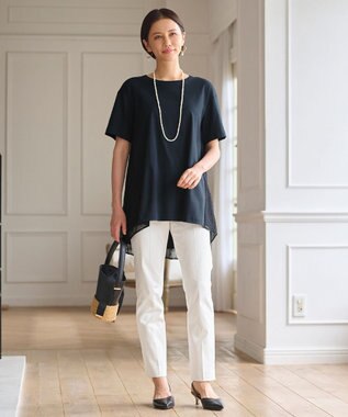 自由区 【WEB限定・洗える・XSサイズあり】レースコンビ カットソー ネイビー系