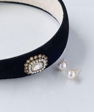  <オンワード限定セット>トゥウィンクルフレームパールピアス×クラッシービジューカチューシャ ゴールド