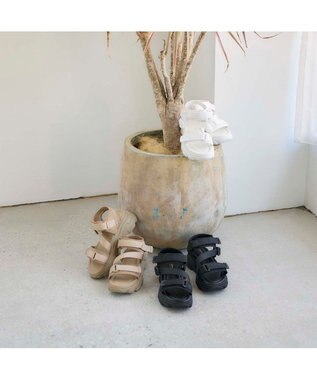 MODE ET JACOMO <noyau>トリプルベルクロ厚底スポーツサンダル ホワイト