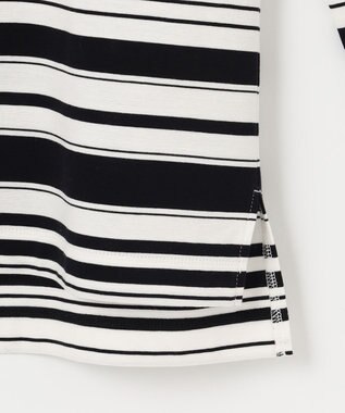 自由区 【洗える】コットンポンチボーダー クルーネック カットソー ネイビー系1