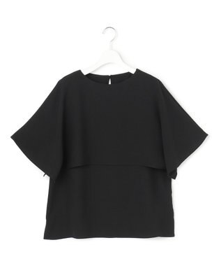 23区 【吸水速乾/UVカット/接触冷感】ストレッチジョーゼット  ケープデザイン カットソー ブラック系