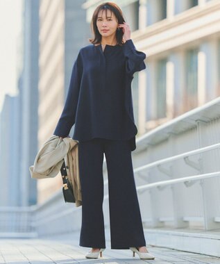 UNFILO 【ウエストゴム】ドライダブルクロス イージー ワイドパンツ