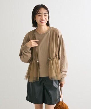 Green Parks ＳＥＴ２点　チュールベスト＋ロンＴＥＥ Gray Beige